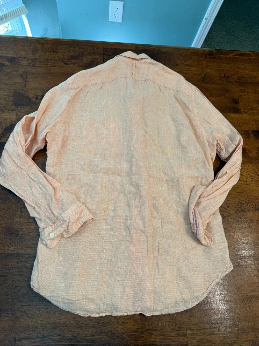 Banana Republic Camden Fit Peach Linen Long Sleeve Button Down Shirt Mens M